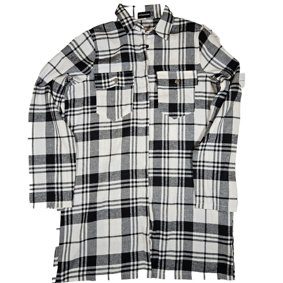 Pretty Little Thing Oversized Button Up Flannel Shirt Dress,Black/White, 6 - Picture 6 of 13
